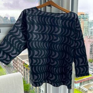 Marimekko Uniqlo Womens 3/4 Sleeves Cotton Round Neck Black Gray Tunic Top Sz L